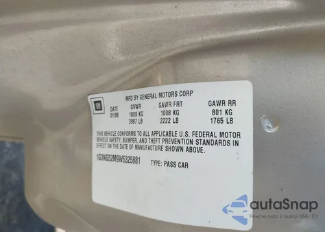 1998 Oldsmobile Cutlass Gls z USA, uszkodzony, nr VIN 1G3NG52M9W6325881